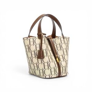 Classic CH Letter Monogram Tote Bag Brown Ivory Large Capacity Fashion Handbag
